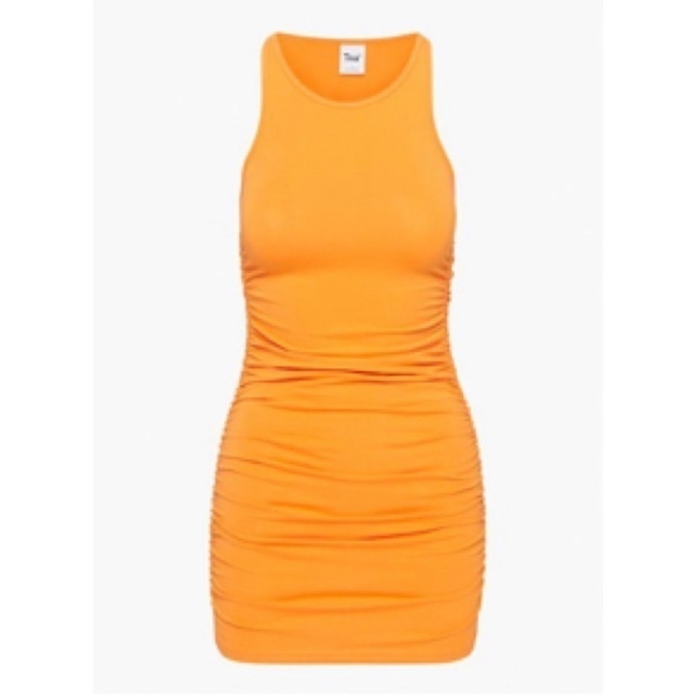 Aritzia tna chill Malibu rouched dress size small in a cirrus orange color small